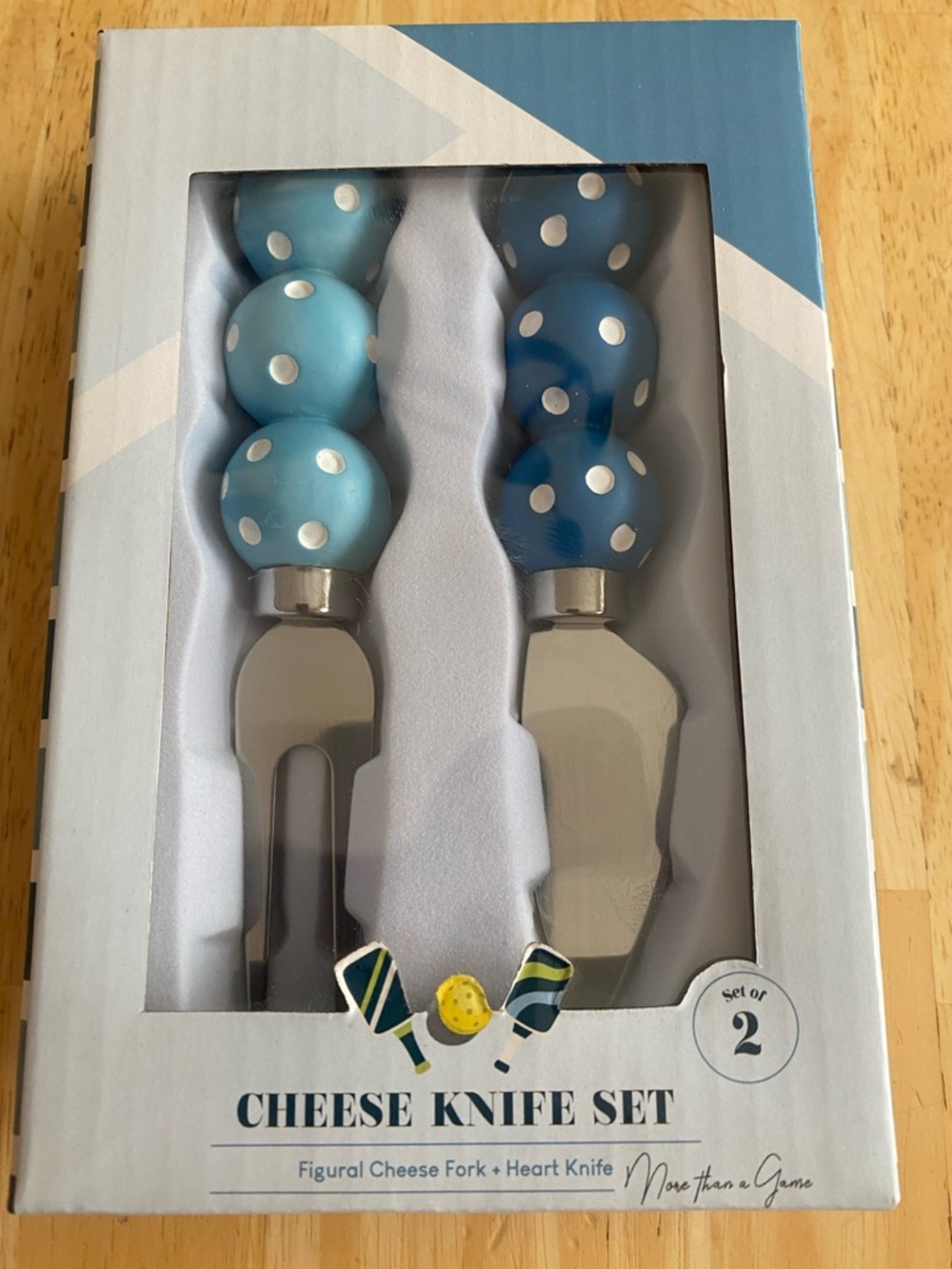 Pickleball Dot Cheese Knife Set of 2 fork & spreader NIP. NWT - Picture 2 of 3